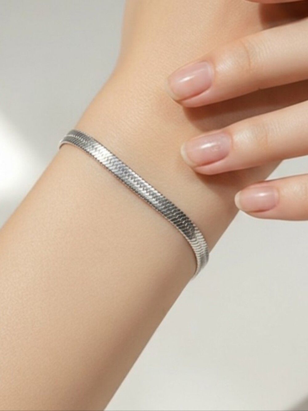 Silver Herringbone Chain Bracelet 3.5mm Stainless Steel Waterproof Non Tarnish
